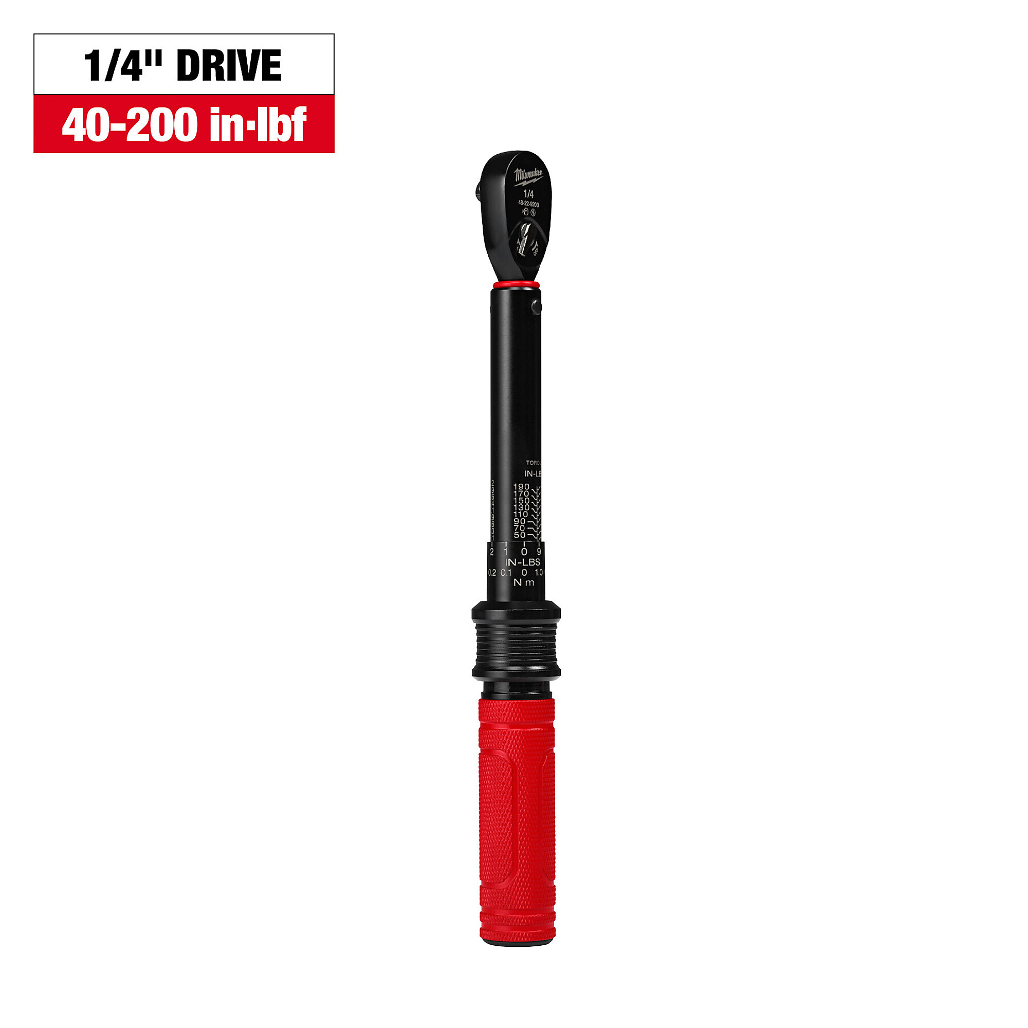 Milwaukee 1/4in.-Drive Click Torque Wrench, 40–200 In./Lbs., Model# 48-22-9200